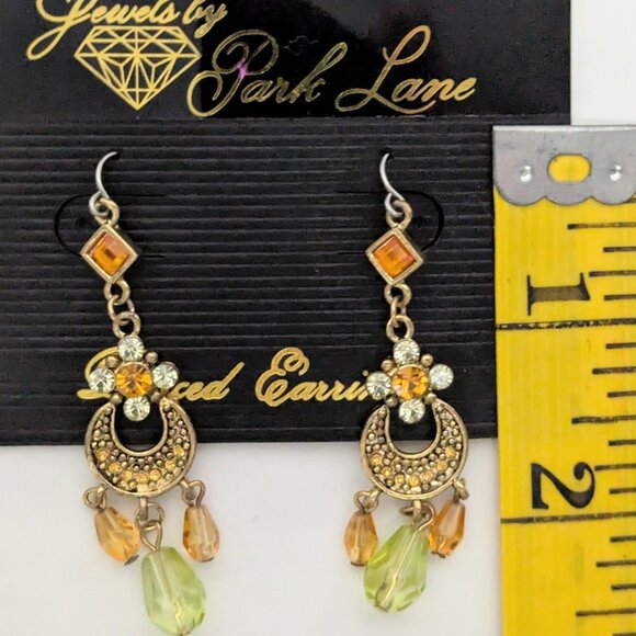 Vintage Jewels by Park Lane Gold Tone w/ green/orange crystal- like earrings - Picture 4 of 4